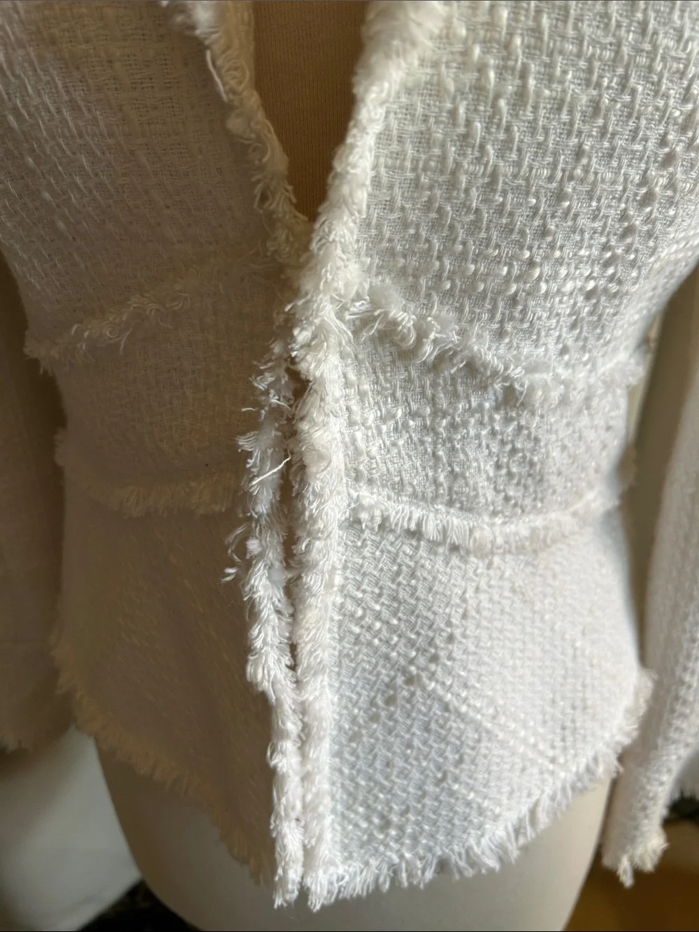 White House Black Market Ivory Fringe-Trim Tweed Blazer - Picture 5 of 11